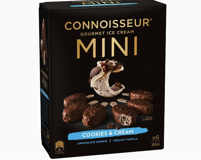 Connoisseur Gourmet Ice Cream Mini Cookies & Cream Sticks 6 Pack 360g